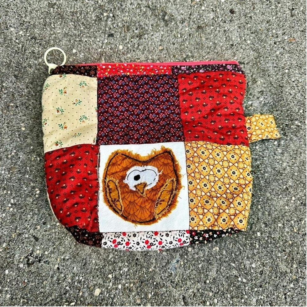 Handmade Patchwork Owl Bag Cosmetic Toiletry Case Bird Boho Twee Cottagecore